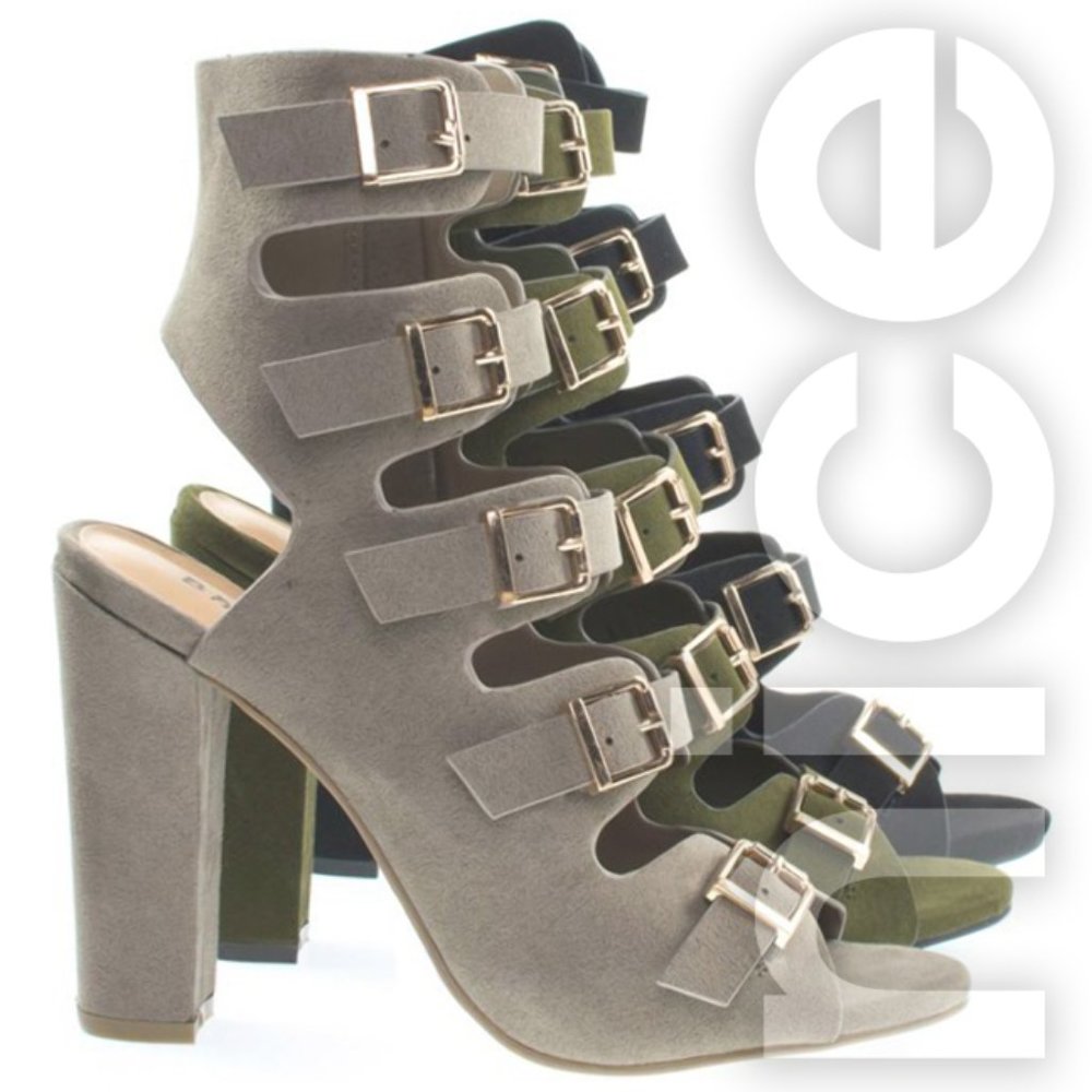 BAMBOO LIMELIGHT24M MILITARY COMBAT GLADIATOR BLOCK HEEL